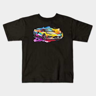 C8 Corvette front view color splash style supercar race car muscle car sportscar Corvette C8 Kids T-Shirt